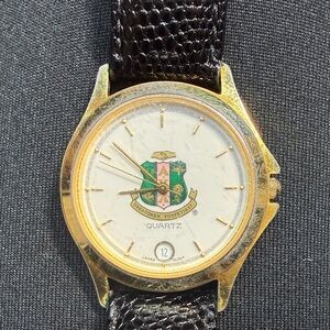 Alpha Kappa Alpha Quartz Watch with Black Leather Strap and AKA Crest Dial